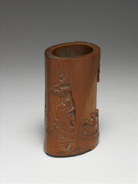 竹雕東坡赤壁圖筆筒