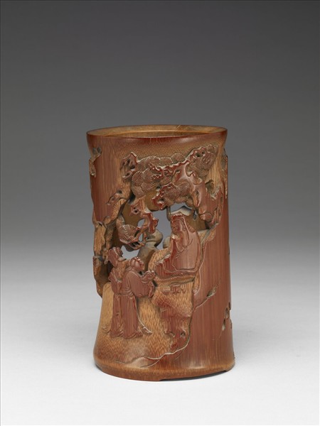 竹雕達摩故事筆筒