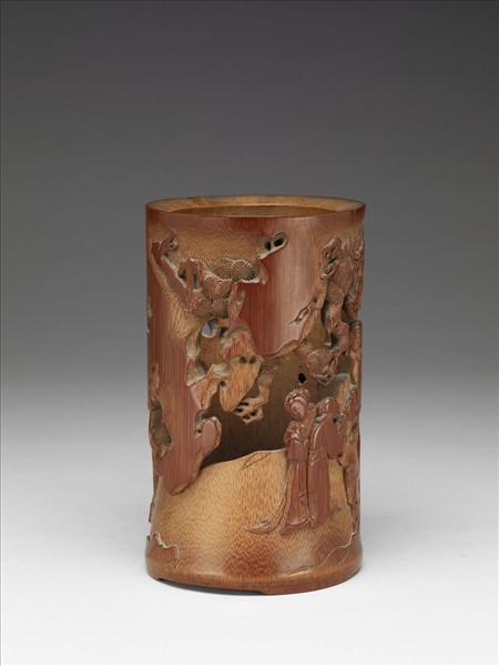 竹雕達摩故事筆筒