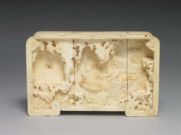 象牙雕山水人物插屏