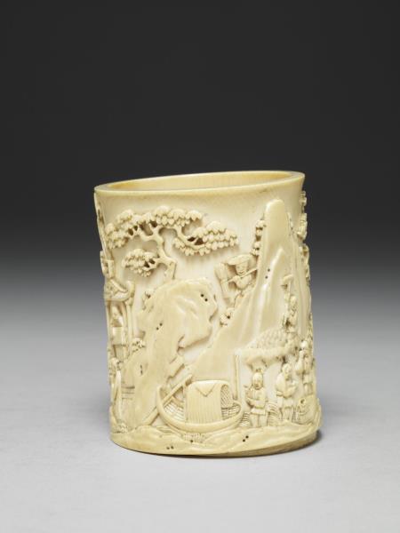 象牙雕漁樵耕讀筆筒