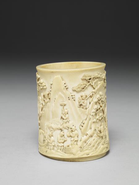 象牙雕漁樵耕讀筆筒