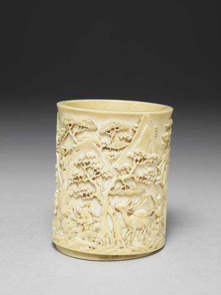 象牙雕漁樵耕讀筆筒