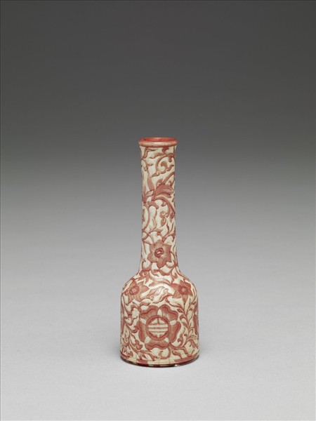 象牙雕花填紅喜壽瓶