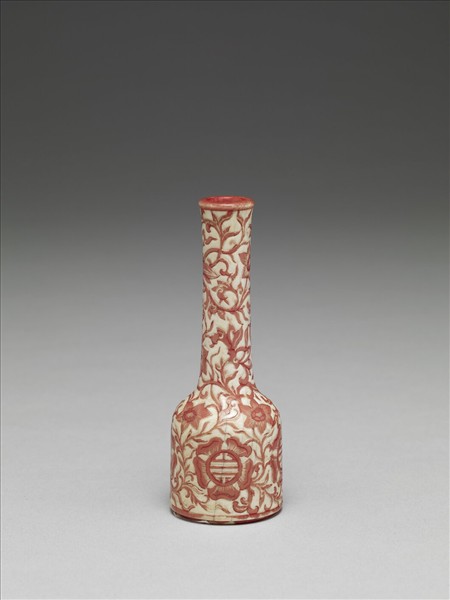 象牙雕花填紅喜壽瓶