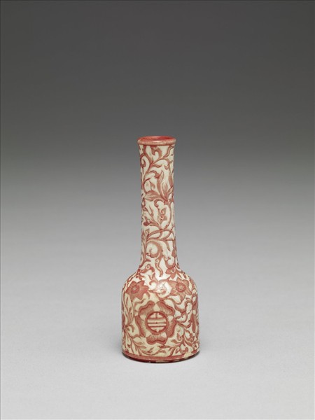 象牙雕花填紅喜壽瓶