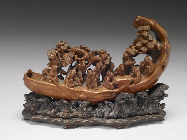 竹雕人物船