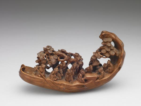 竹雕人物船