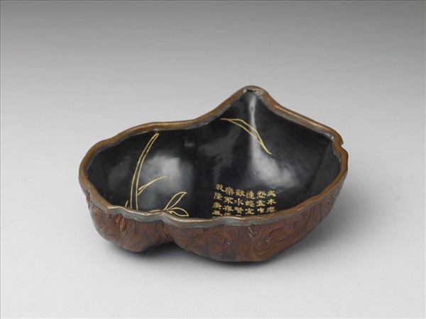 癭木髹漆描金蘭花盂