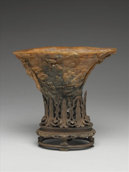 犀角雕山水人物杯