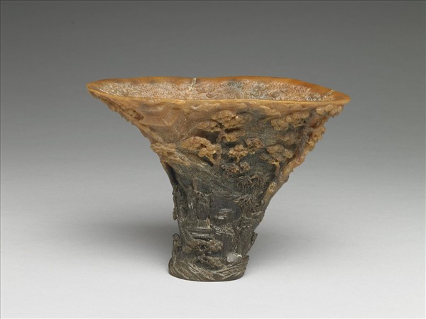 犀角雕山水人物杯