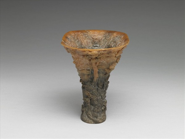 犀角雕山水人物杯