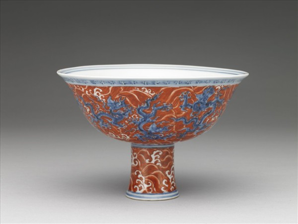 青花紅彩龍紋高足碗