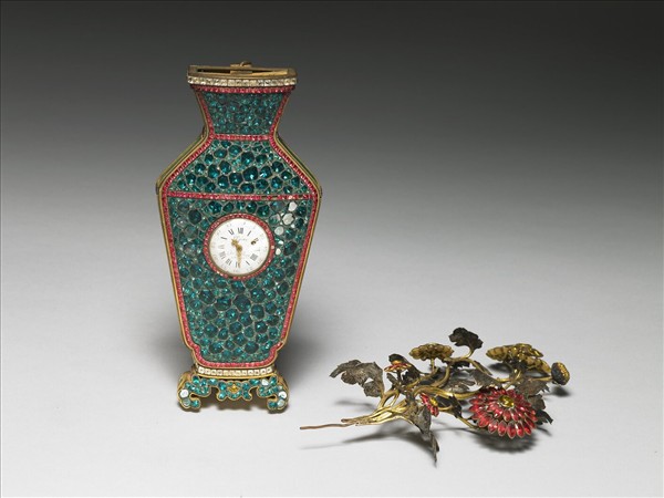 銅胎嵌料鑲錶轎瓶