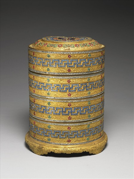 鎏金嵌料花卉卍字紋套盒