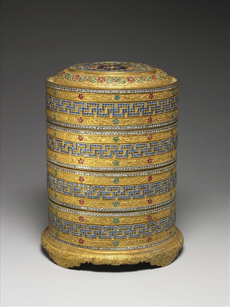 鎏金嵌料花卉卍字紋套盒