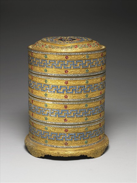 鎏金嵌料花卉卍字紋套盒