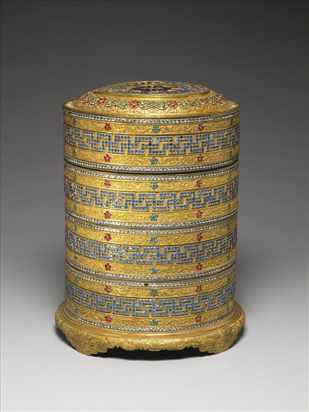 鎏金嵌料花卉卍字紋套盒