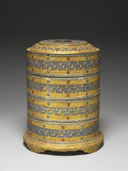 鎏金嵌料花卉卍字紋套盒