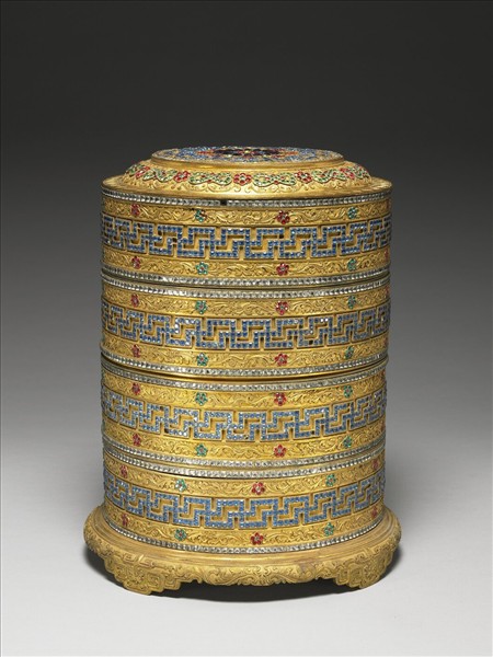 鎏金嵌料花卉卍字紋套盒