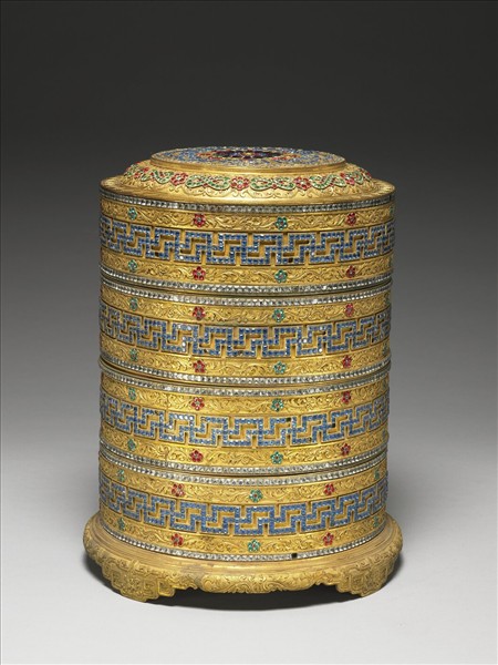 鎏金嵌料花卉卍字紋套盒