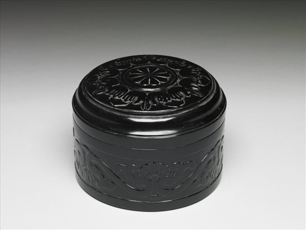 玻璃花卉紋圓盒