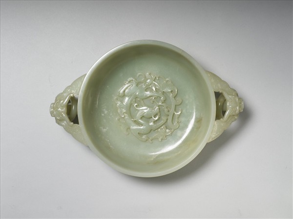 玉花卉團龍紋雙耳洗