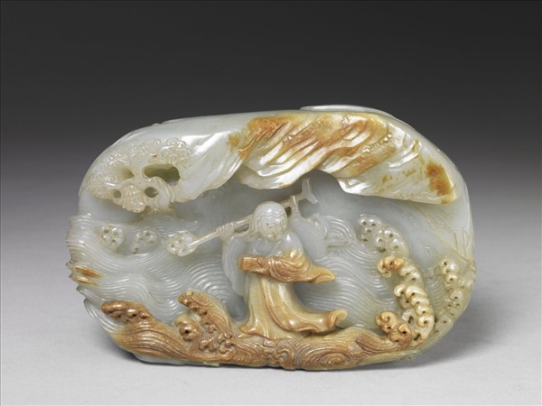 玉達摩過江擺件