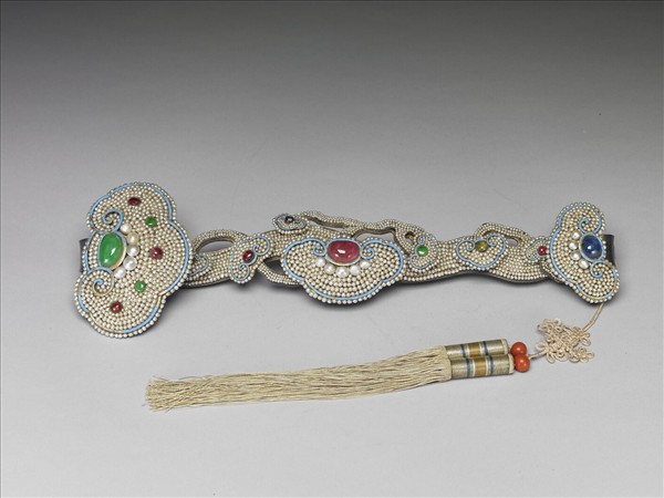 銀鑲珠寶靈芝如意