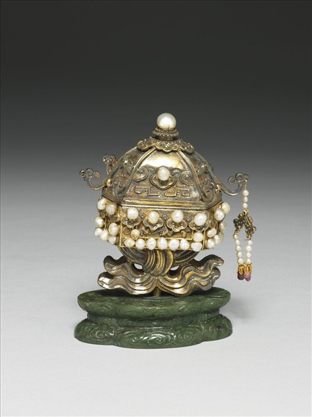 銅鍍金嵌珠寶蓋