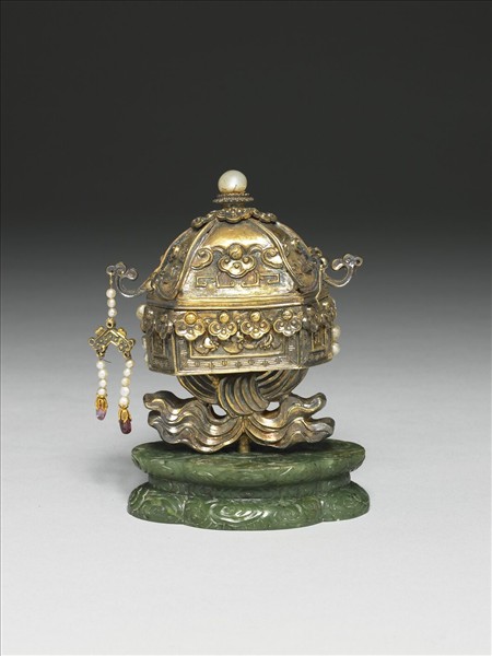 銅鍍金嵌珠寶蓋