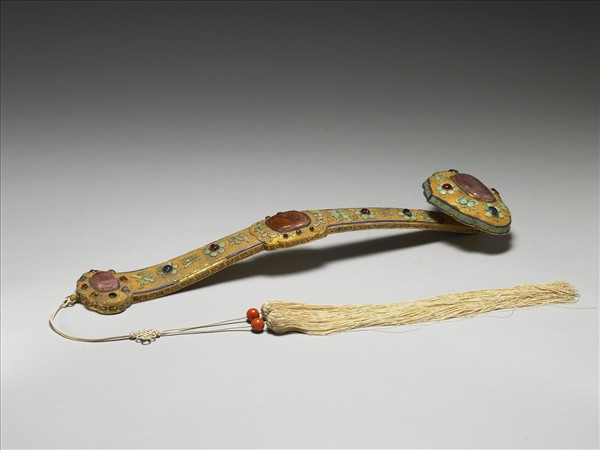 鍍金纍絲三鑲碧璽如意