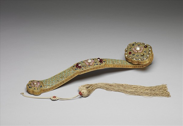 鍍金纍絲鑲珠寶蟠枝花如意