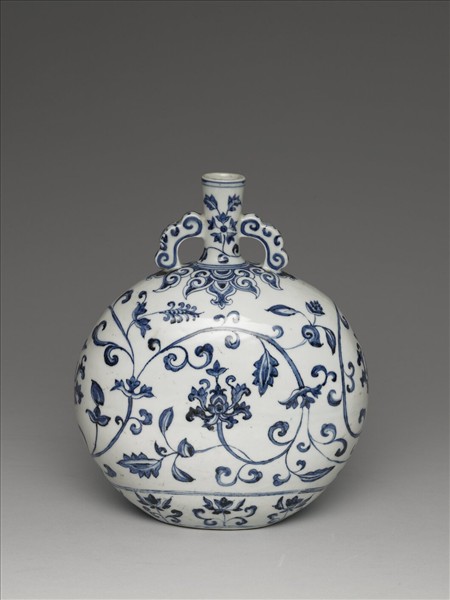 青花轉枝花卉紋扁瓶