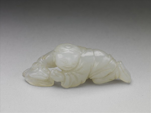 玉劉海戲蟾擺件