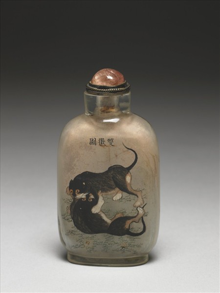 玻璃內繪雙歡圖鼻煙壺