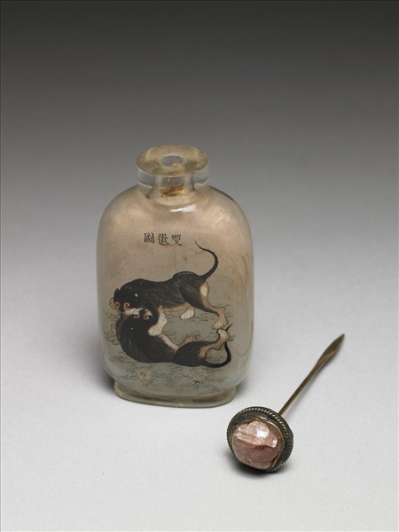 玻璃內繪雙歡圖鼻煙壺