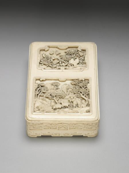 象牙雕山水人物方盒