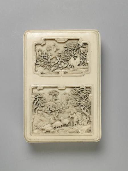 象牙雕山水人物方盒