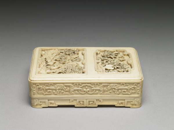 象牙雕山水人物方盒