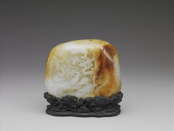 玉山水花鳥圖擺件