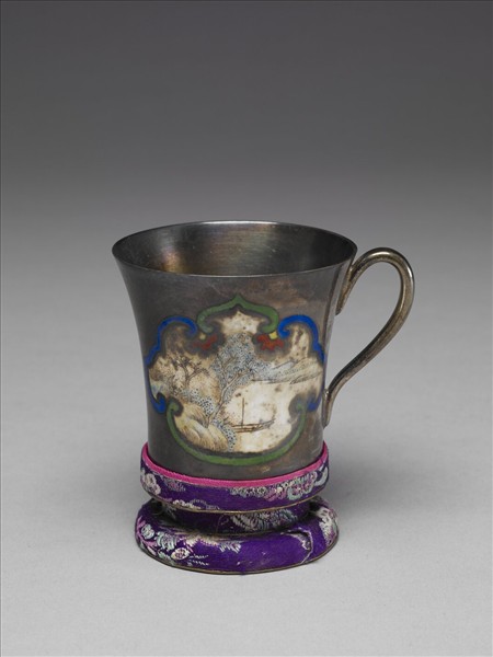 銀胎畫琺瑯山水圖杯