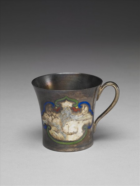 銀胎畫琺瑯山水圖杯