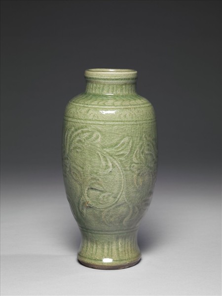 龍泉窯 青瓷劃花燈籠瓶