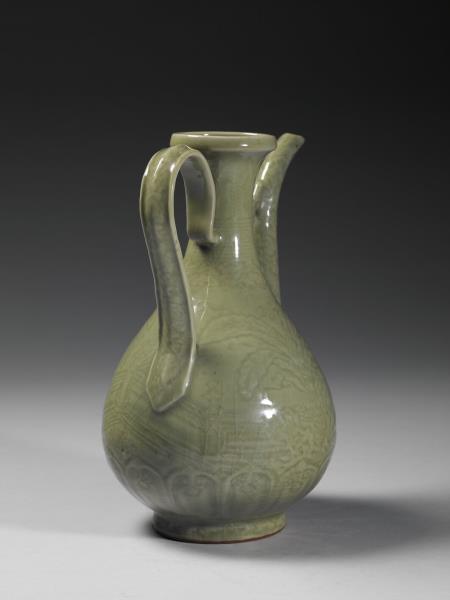 龍泉窯 青瓷劃花芭蕉湖石執壺