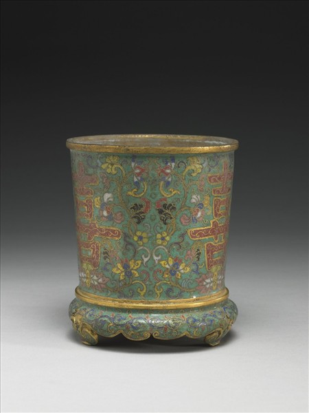 銅胎掐絲琺瑯喜字三足爐- 故宮