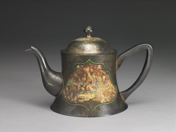 銀胎畫琺瑯山水圖壺