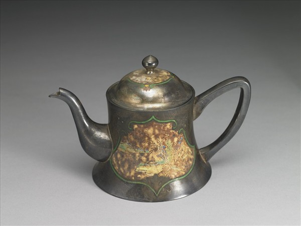 銀胎畫琺瑯山水圖壺