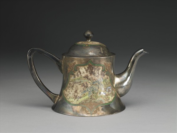 銀胎畫琺瑯山水圖壺