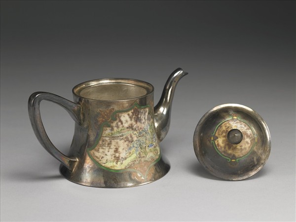 銀胎畫琺瑯山水圖壺